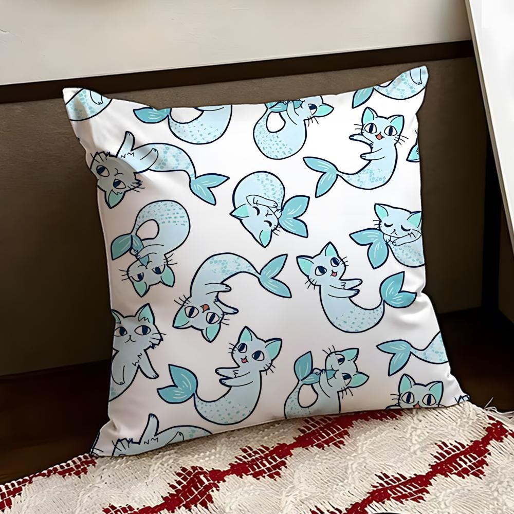 Sparkly Mermaid Cat Blast Cushion Cover Reversible Soft Durable Pillow Cover Home Car MultiScene Use for Daily Comfort
