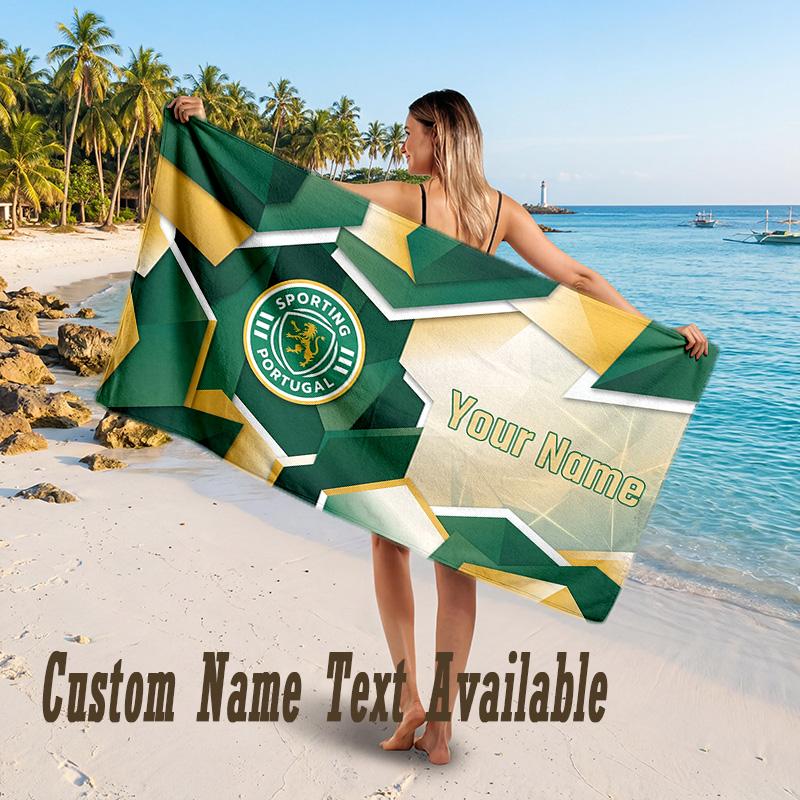 Sporting CP Design Beach Towel Custom Text Large Towel for Beach Vacation