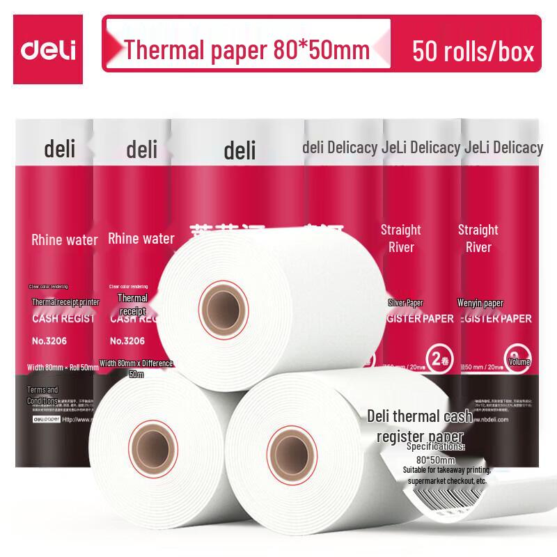 Deli Rhine 80x50mm Thermal Receipt Paper - 50 Rolls/Box