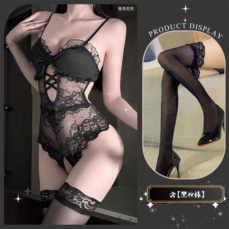 Sexy Lingerie Sexy Suspender Lace Seduction Nightdress Hot Open Onesie Women's Pajamas Perspective Uniform