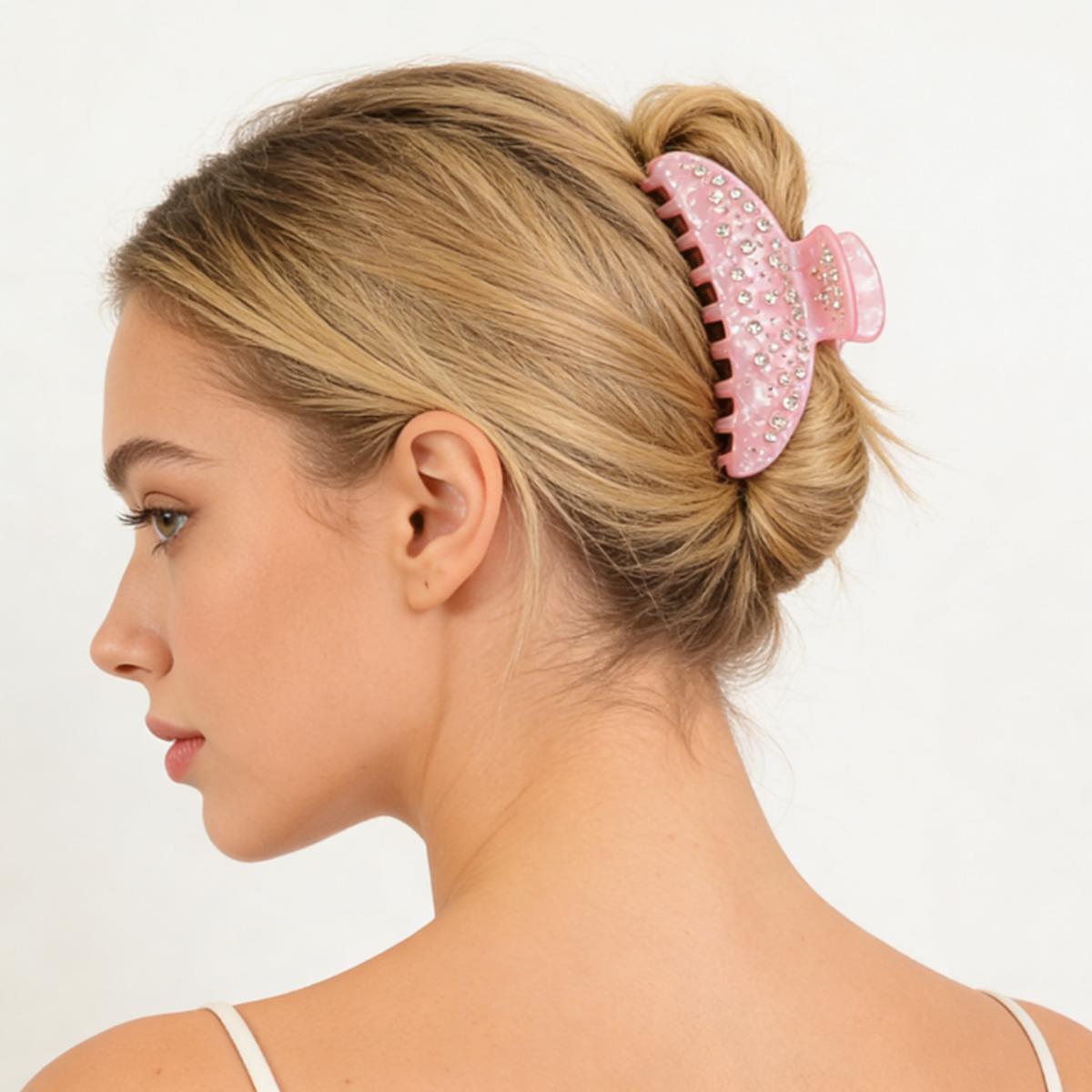

Fashionable and Elegant Hair Claw Clip, Korean Style, Light Luxury, Fully Adorned with Rhinestones, Acetate Shark Clip, Hairpin for the Back of the H розовый