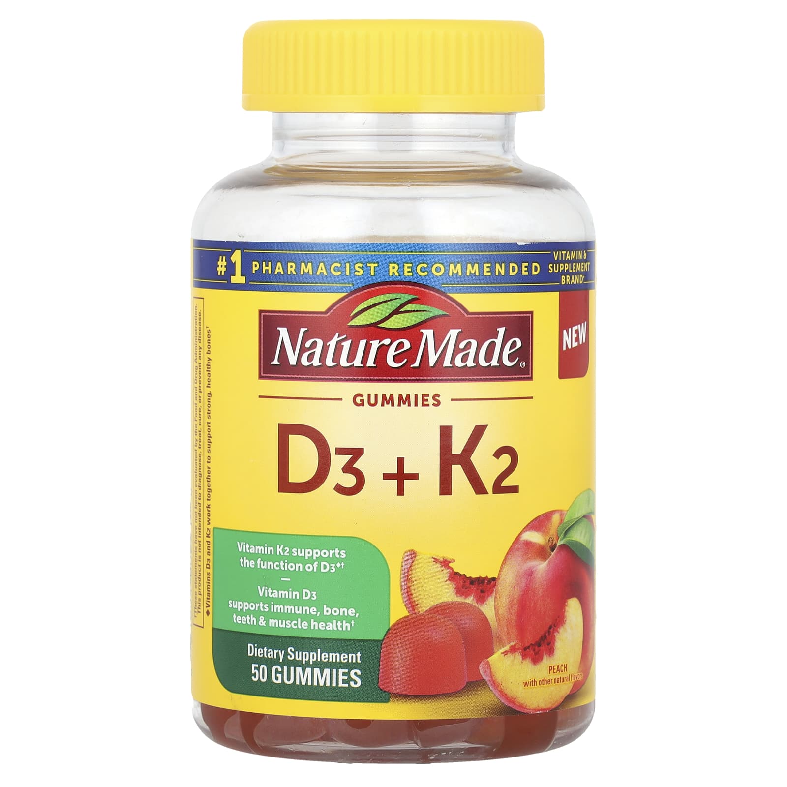 

Vitamin D3 + K2 Gummies, Peach, 50 Gummies