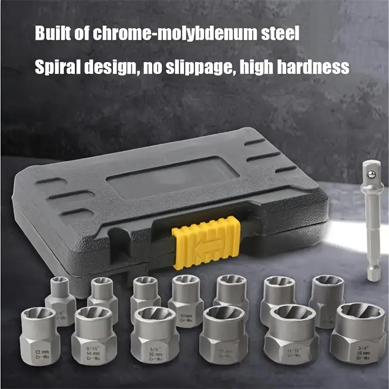 14 Pcs Impact Bolt Nut Remover Set Cr-Mo Steel Bolt Extractor Tool Set for Industrial