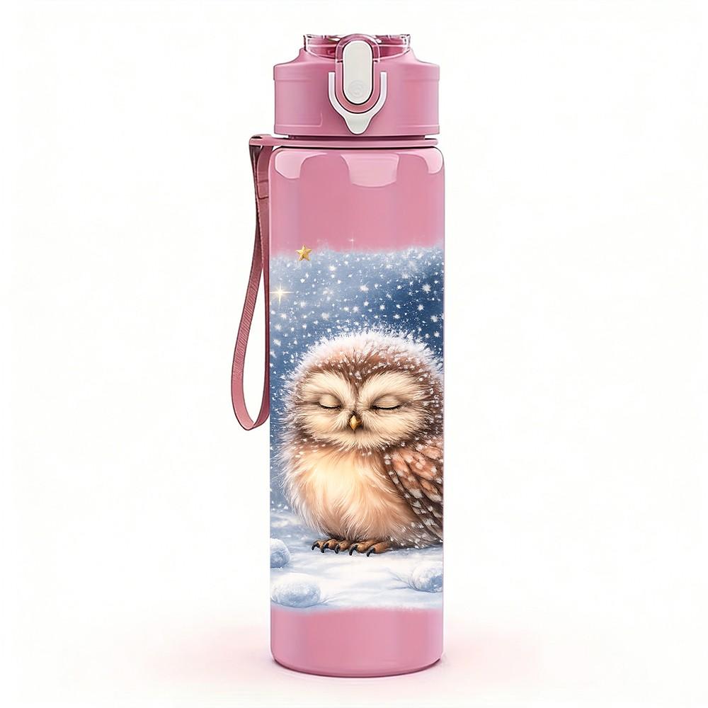 1PC Owl Sitting In Starry Night Sky Print 750ml Color Plastic Sports Water Bottle Leakproof Flip Straw Lid Suitable for Sports Office Home Use