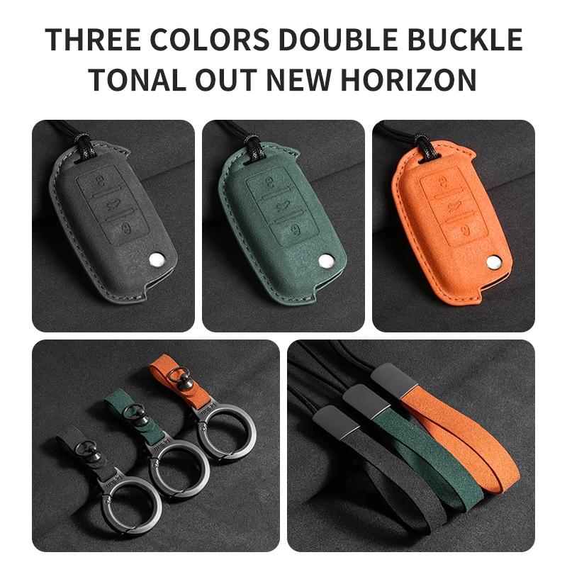 Suede Autoklep Sleutelhoes Cover voor VW Volkswagen Golf 7 MK7 Tiguan MK2 T-roc Skoda Octavia Kodiaq Karoq Seat Ateca Leon Passat