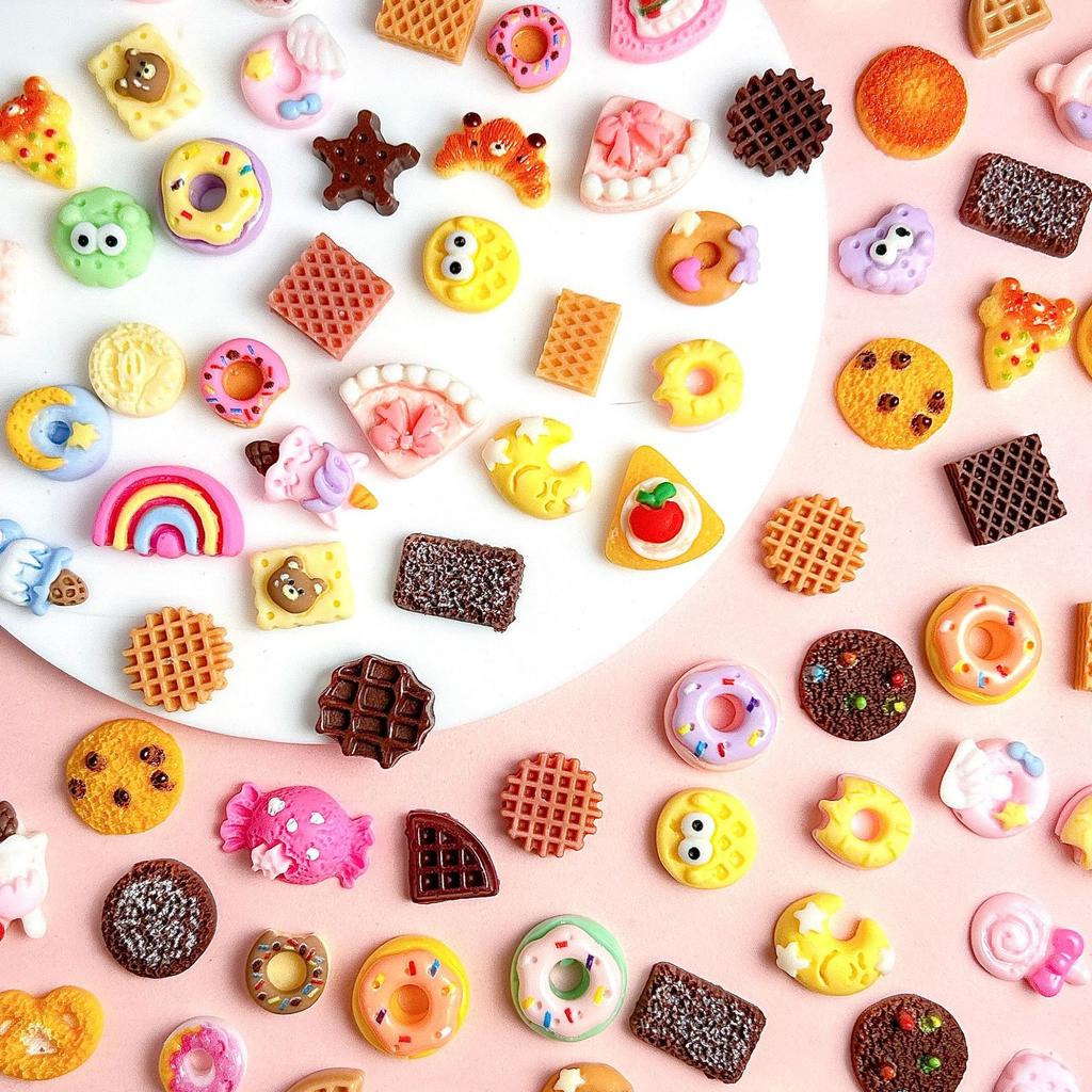 Random Mixed Cartoon Food Play Biscuits Donuts Chocolate Resin Nail Art DIY Cream Glue Hair Clips Mixed
