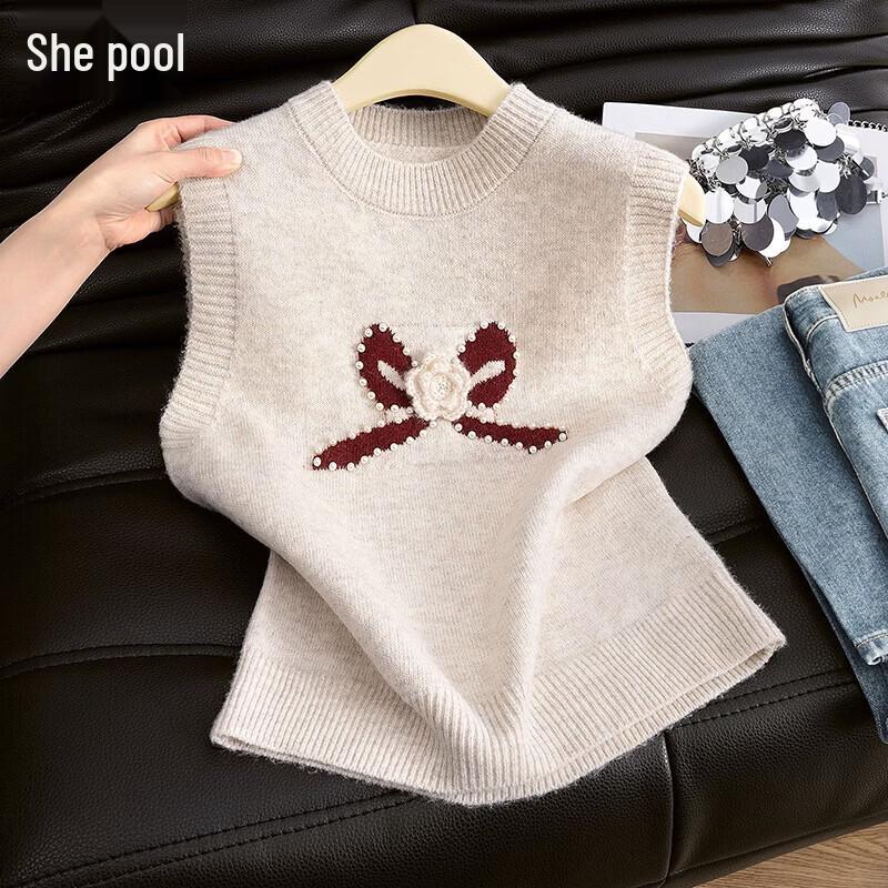 

Женский милый вязаный жилет из смесовой шерсти с 3D-цветами и бантом One Size