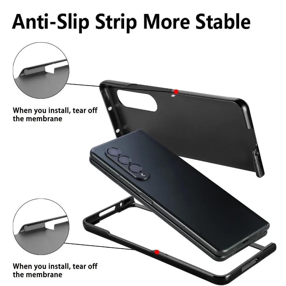 PU Leather Wrist Strap Cover for Samsung Galaxy Z Fold 6 5 4 3 5G Hard Phone Case with S Pen Holder & Finger Grip(no Pen)