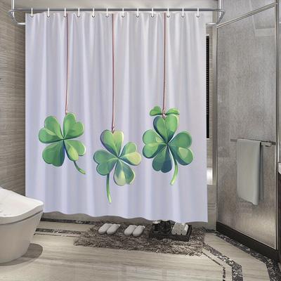 1Pc Shower Curtain With Vibrant Green Four-Leaf Clover Design, Minimalist Style, 12 Hooks Included, 70.8X70.8 Inches, Polyester