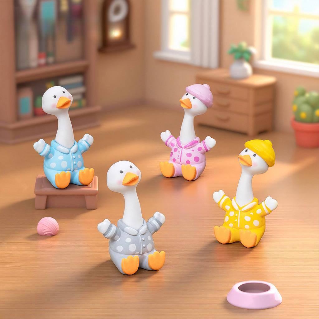 4Pcs/set Cartoon Shake Duck Animal Miniatures Resin Ornaments Fairy Garden Decoration Moss Terrarium Micro Landscape