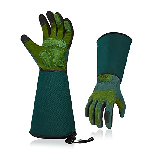 

[Vgo...] Garden Gloves, Long Sleeve Work Gloves, Unisex, Synthetic Leather, Abrasion Resistant, Reinforced Pads, Touchscreen, Vibration Reduction, Tho