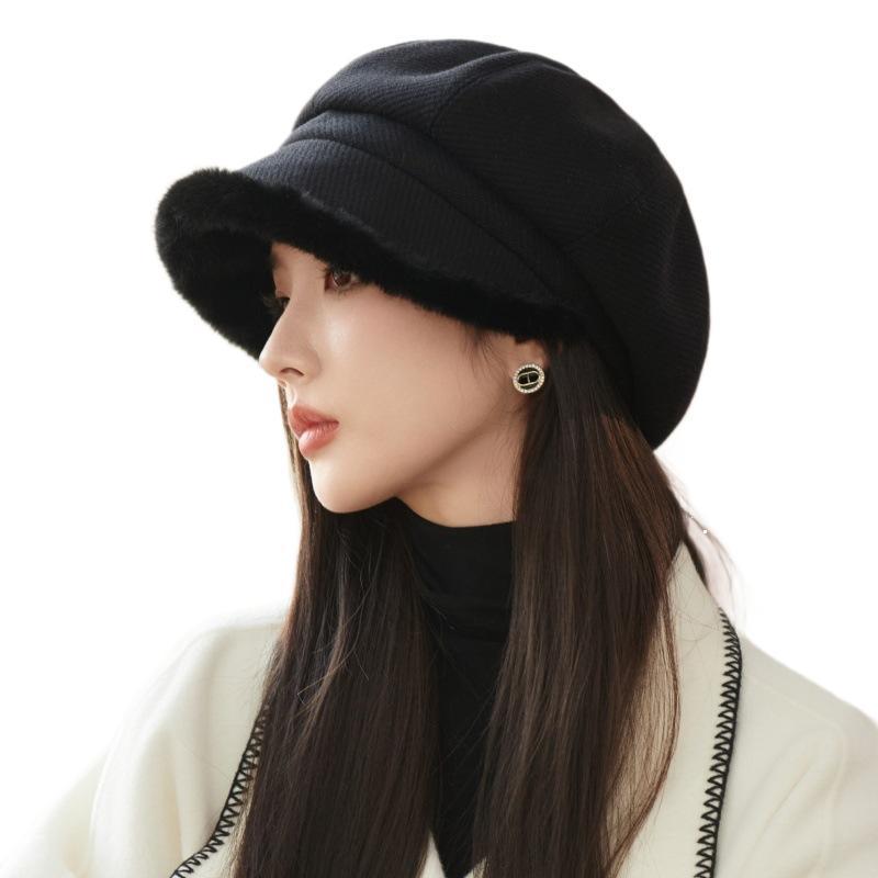 Women's Korean-Style Plush Octagonal Painter Hat - British Fashion, Autumn/Winter, Trendy Newsboy Cap