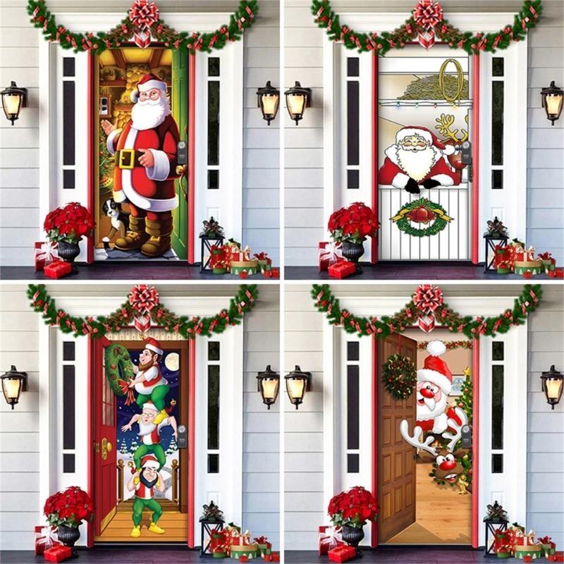 Christmas Party Background Decors Durable Polyester Door Hanging Tapestry Easy Mount
