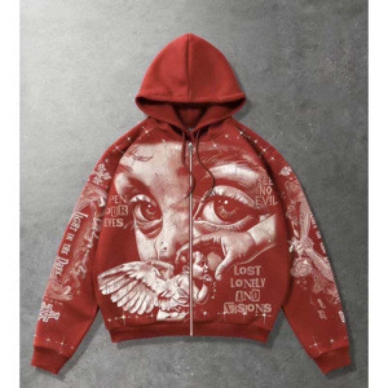3D Printed Starry Eye Oversized Zip Hoodie Streetwear Unisex Women