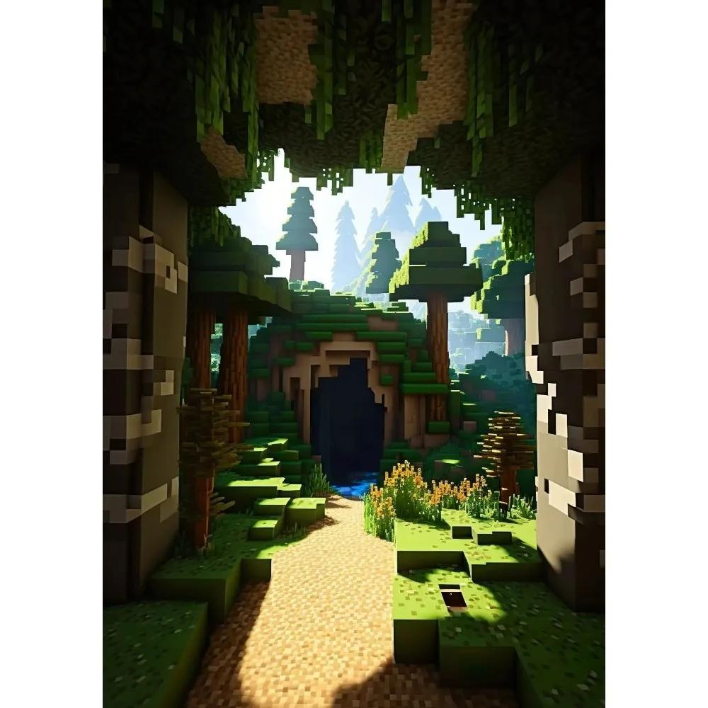 

Mine Game Pixel Craft Landscape Canvas Painting Living Room Game Room Modern Wall Art Home Decor 21X30CMNo Framed
