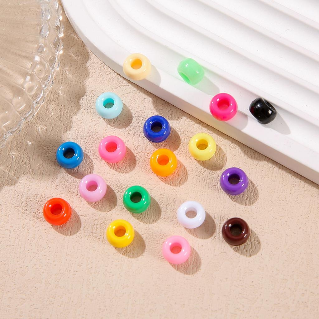 TX40 100Pcs 9mm Colors Minimalist Multicolor Rotundity Acrylic Big Hole Spacer Beads DIY Craft Kid Necklace Bracelets Accessory