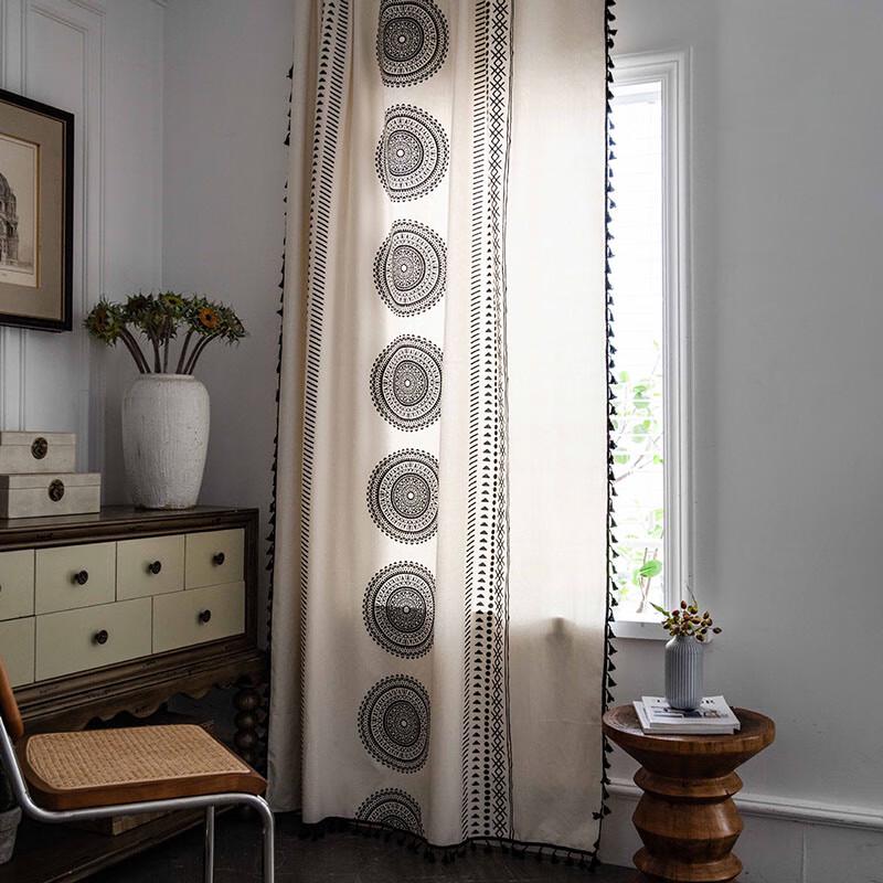 Jing Ga Cream Mandala Printed Semi-Blackout Rod Pocket Curtain