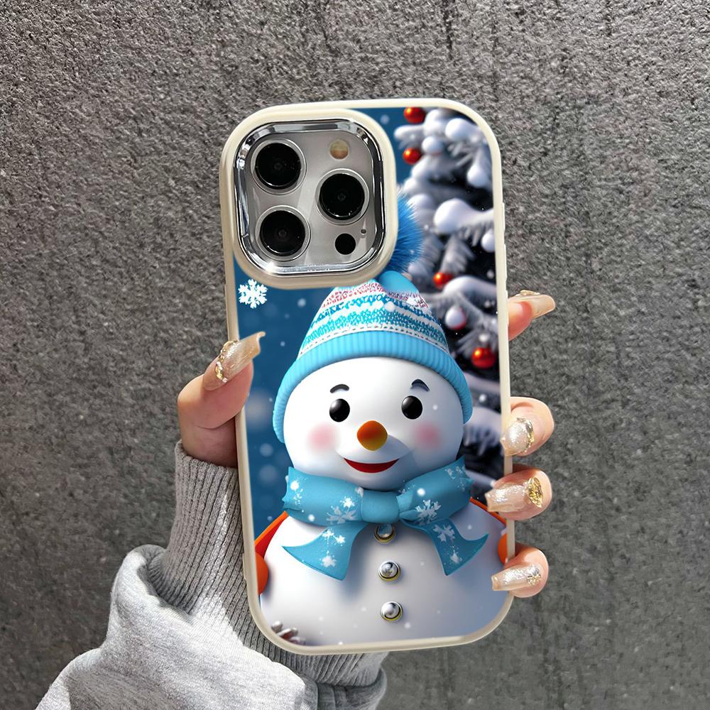 N110 Happy New Year Merry Christmas snowman Soft Phone Cases for iPhone 16Pro Max Xiaomi 11 Lite 5G NE Redmi Plating Frame Camera Protector Back Cover