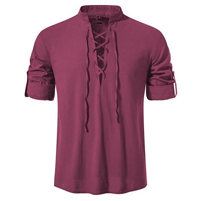Mens Pirate Shirt Viking Retro Renaissance Medieval Gothic Victorian Halloween Costume Casual Cotton Linen Lace Up Hippie Shirts