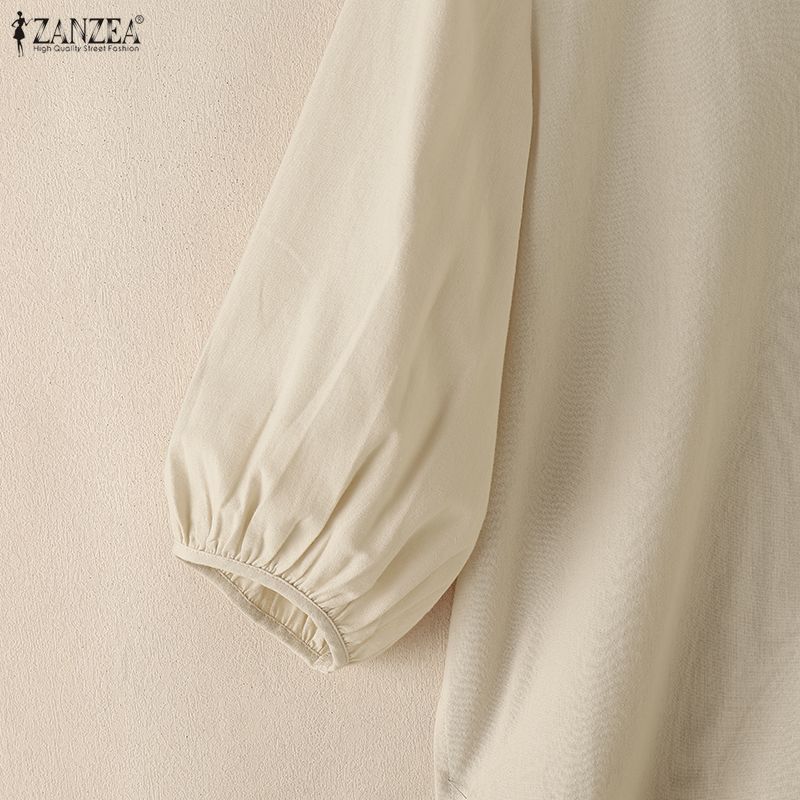 ZANZEA Women Casual V-Neck Solid Color 3/4 Sleeve Blouse