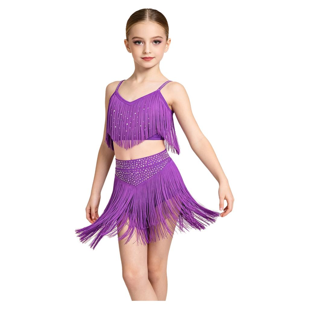 Girls Rhinestone Latin Dance Outfit