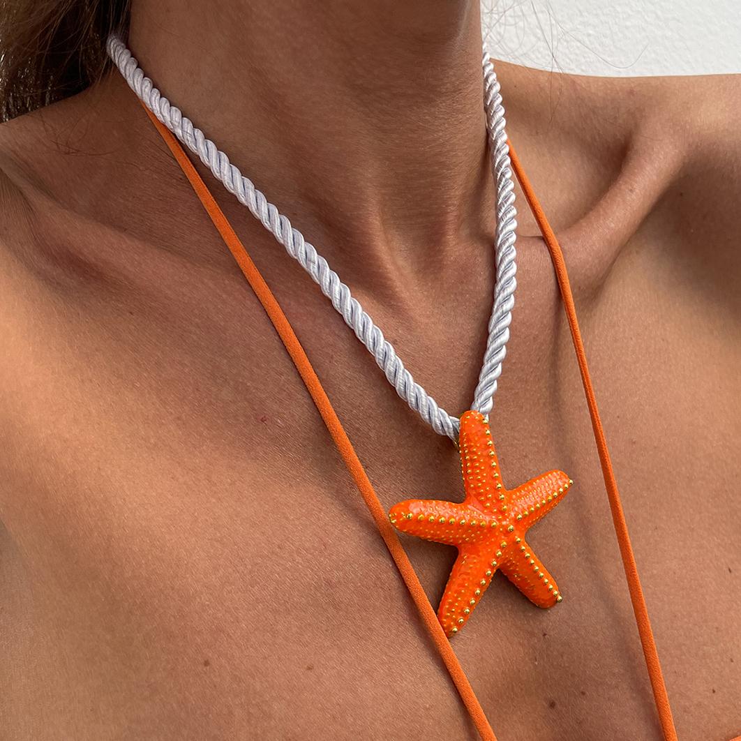 

Ingemark Boho Colorful Metal Oil Drop Big Starfish Pendant Rope Chain Necklace Stud Earrings for Women Summer Y2K Jewelry Set