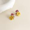 Dripping Enamel Flower Series Real 925 Silver Gold Plant Stud Earrings For Women Small Niche Accessories