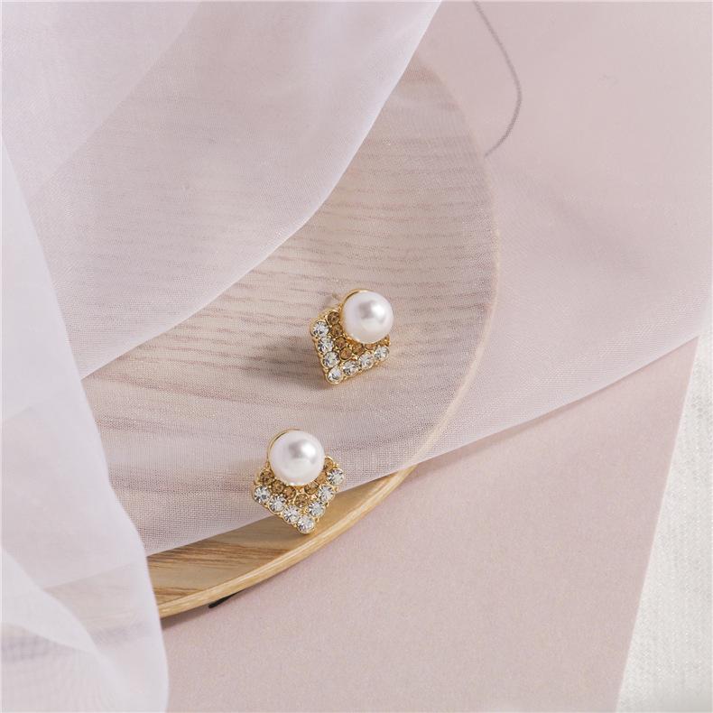 Korean Retro Circle Pearl & Rhinestone Geometric Earrings with 925 Silver Needle