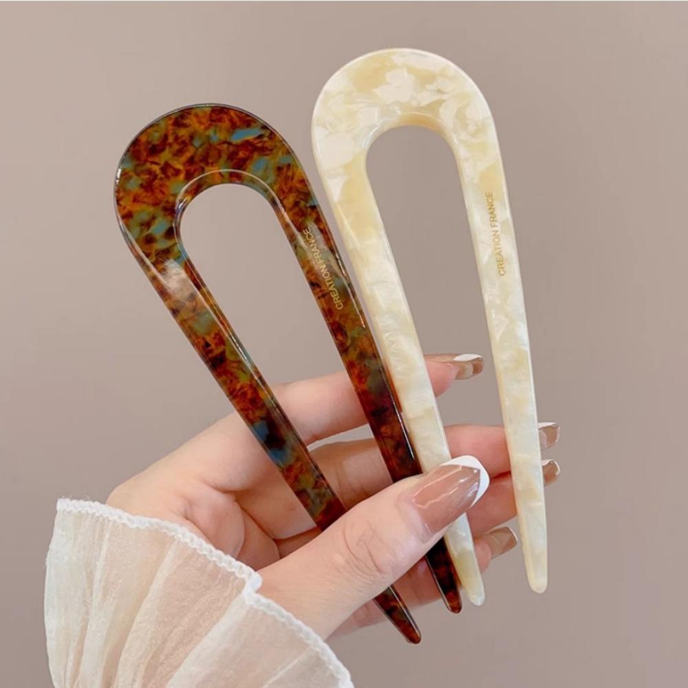 2PC 2025 New U Shaped Hair Stick Vintage French Hair Pin Women Acetate Hair Accessories DIY Retro Hairstyle Tool New Hair Clips
