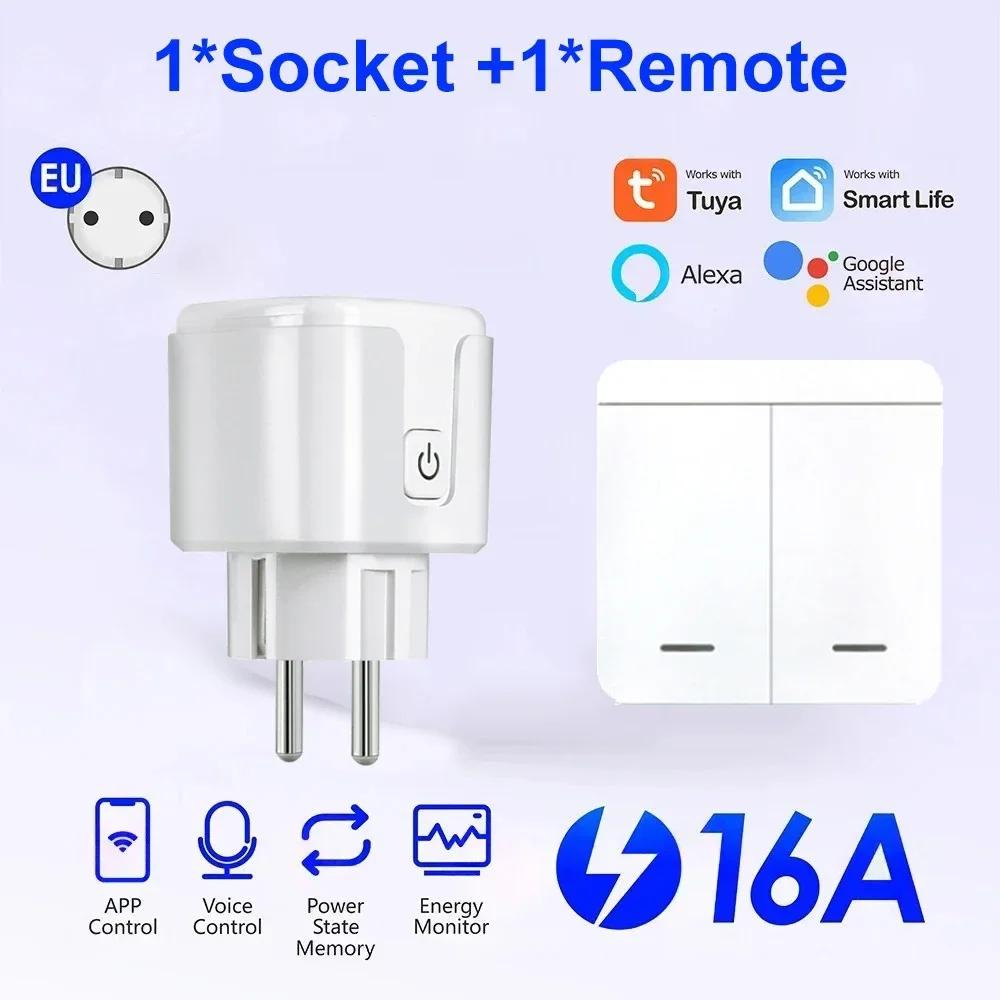 Tuya WiFi RF433 Smart Socket 16A Plug With Power Monitor Timing Function Voice Control for Alex Google Home Wireless Wall Switch