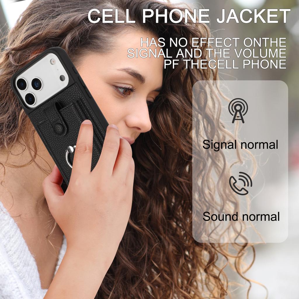 Pro pouzdro na iPhone 17 Pro Max s prstenovým stojánkem, typ kresby, sloty na karty, kožený zadní kryt