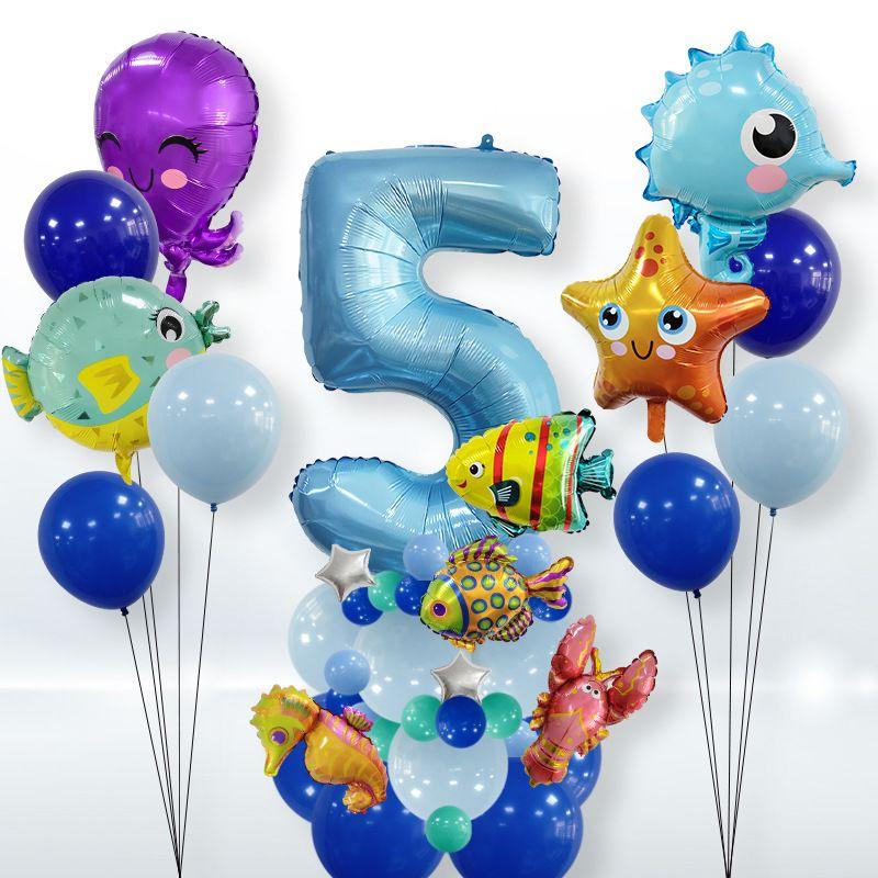 Octopus Animal Underwater World Number Balloon Kit Kids Bath Party Supplies