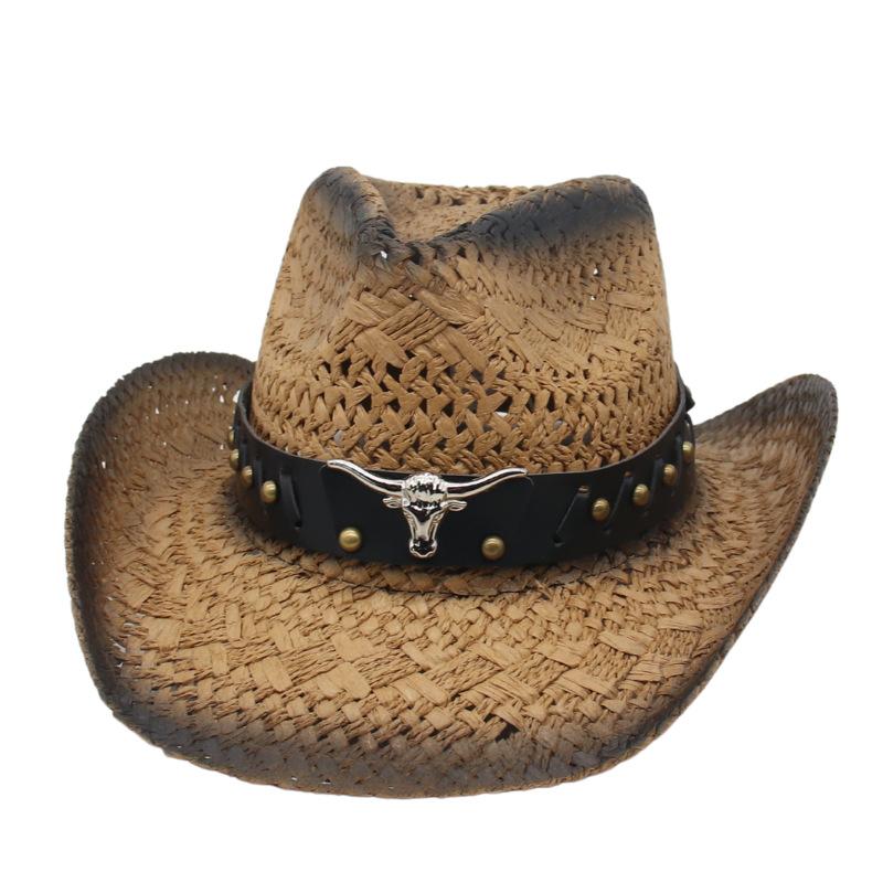 Hollow Spray Paint Straw Hat Natural Salty Grass Hand-Woven Men'S And Women'S Denim Hats Sun Protection Visor