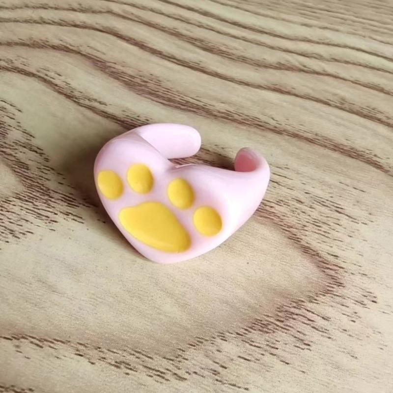 Resin Bear Paw Rings Casual Outfits Heart Open Rings Fashion Adjustable Finger Rings Personality Bear Paw Joint Rings