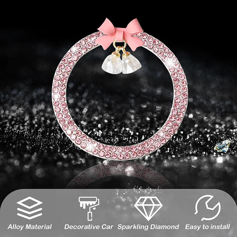 Rhinestone Bow Bell Car Start Switch Button Auto Decorative Diamond Stickers Ring Circle Trims Protective Cover Car Accessories