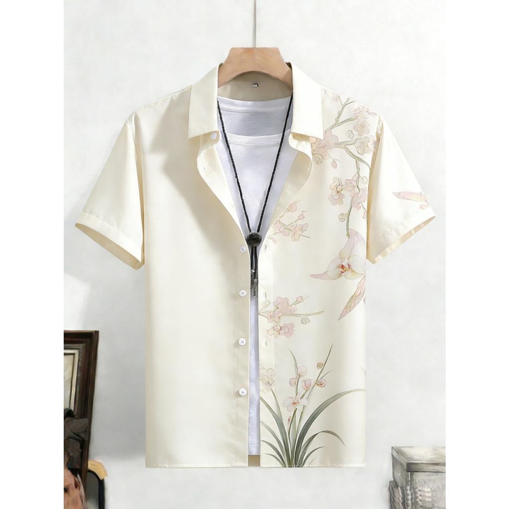 2026 Men's Spring New Short-Sleeved Shirt Plant Flowers HD 3D Printed Shirt Hawaiian Beach Party Clothes Men's Quick Drying 5XL