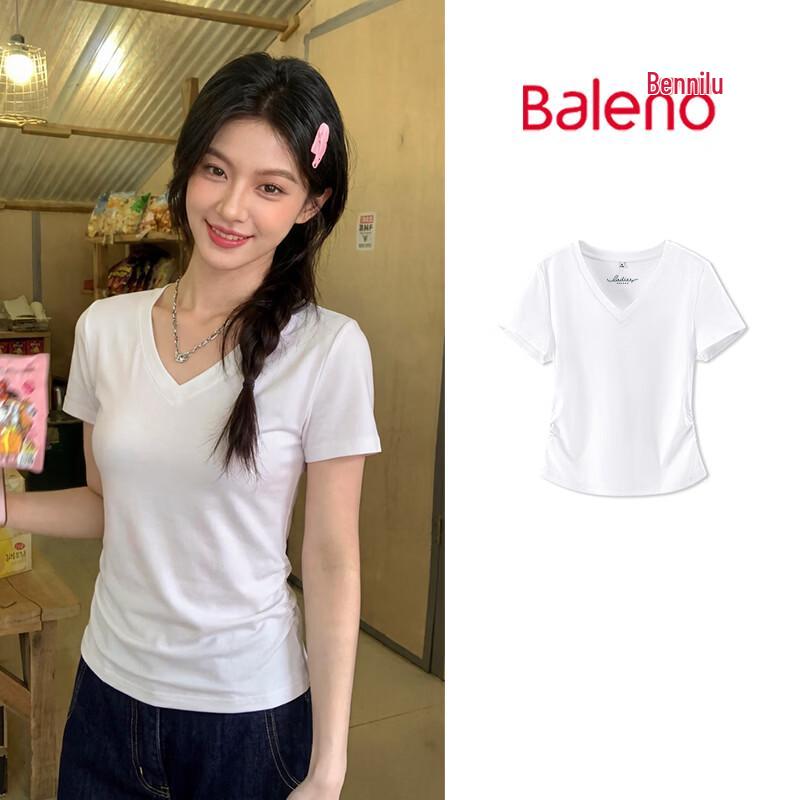 Baleno Women s V-Neck Cinched Waist Short Sleeve T-Shirt M