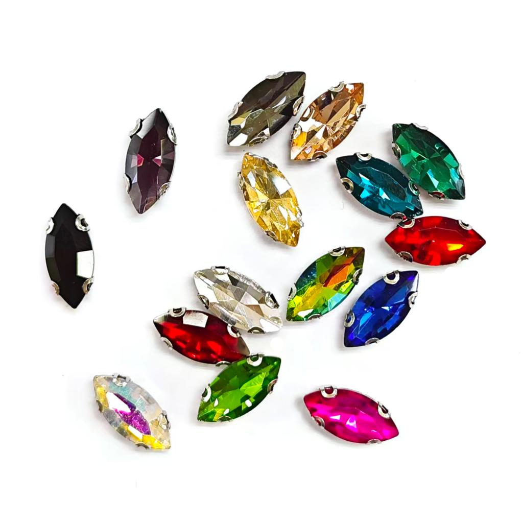 7*15 Horse Eye Sew-On Non Hot Fix Loose 3D Glass Rhinestone Eco-Friendly Wedding Shoes Dress DIY Accessories White
