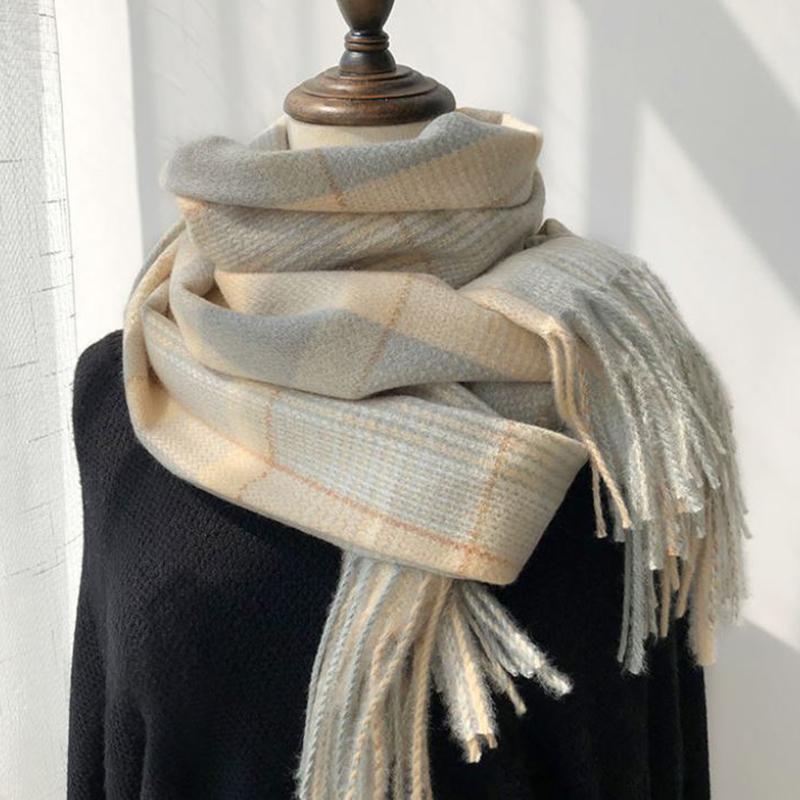 

Женский модный клетчатый вязаный шарф, зимний корейский стиль, утепленный теплый шарф с кисточками, шаль