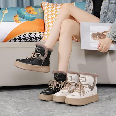 Winter Women's Shoes Thick Bottom Fleece-Lined High-Top Resting Shoes Round Toe Cotton Snow Boots Fashion Women's Cotton Boots Warm