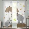 Niedliche Elefanten mit Regenschirm, transparente Vorhänge für Schlafzimmer, Wohnzimmer, Tüllvorhänge für Küche, Fenster, Voile-Vorhänge