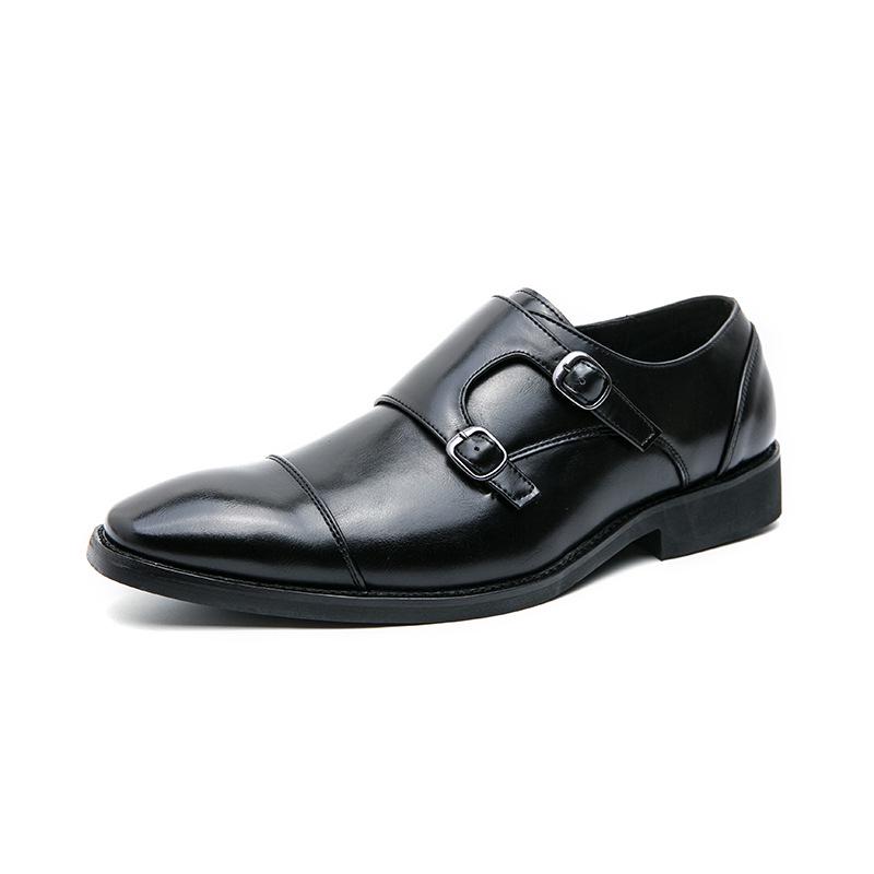 Men s Retro-Style Leather Slip-On Square Toe Shoes for Weddings and Autumn 38 чёрный