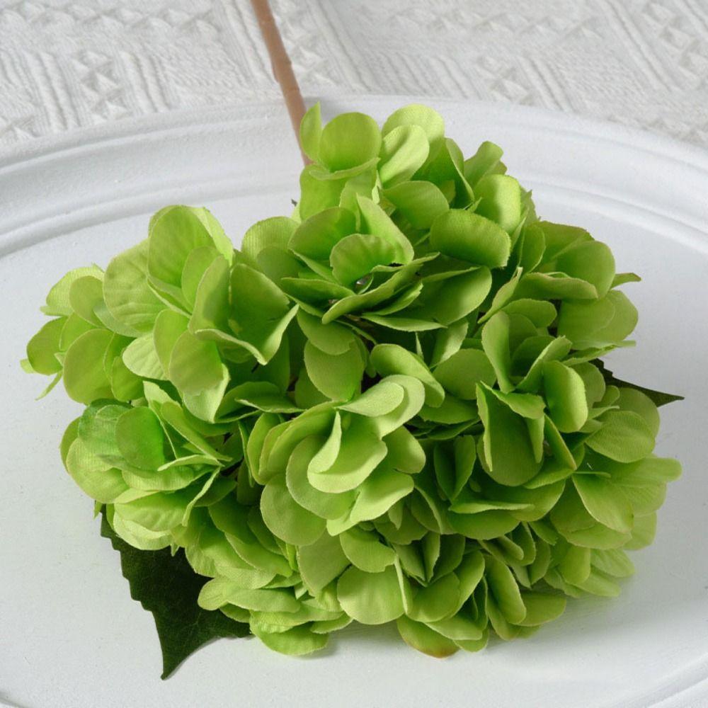 Wedding Garden 45CM Artificial Hydrangea Blue Colorful Flower Bouquet With Leaves Realistic Fake Silk Flowers