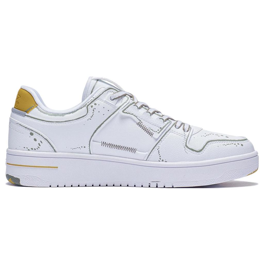 Li Ning Synthetic Leather Comfortable Slip Resistant Abrasion Resistant Low Top Skateboard Shoes Men's White Gold AGCT375-3