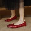 Retro Washed Cowhide Bow Loafers - Soft Sole Square Toe Ballet Flats for Women