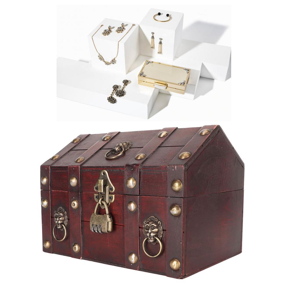 Treasure Chest Storage Box with Combination Lock Handcraft Exquisite Wood Treasure Box for Jewelry