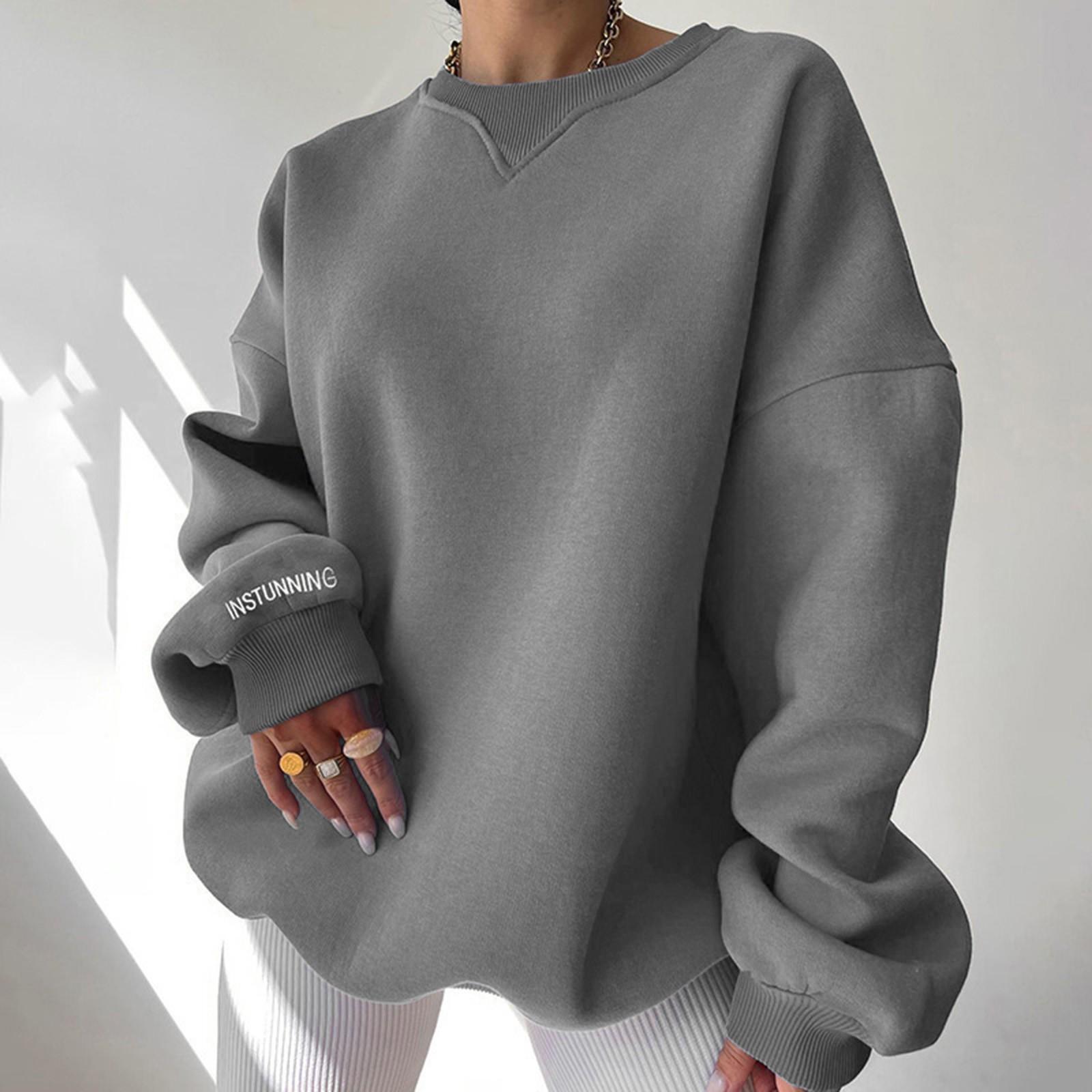 

Женский повседневный свободный свитшот с круглым вырезом и длинными рукавами, пуловер XL серый