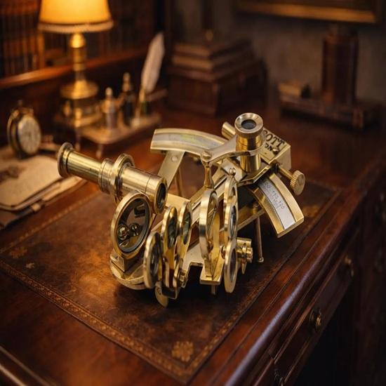 Brass Sextant J. Scott London Nautical Navy Sailors, Determine Longitudetude , Galactic Gifting Sextant 10.16 Cm, Wedding Father