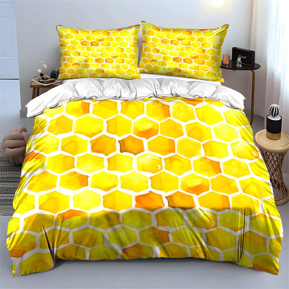 "Honeycomb Pattern Decorative Set" Soft Skin-Friendly Bedding Set Includes 1 Duvet Cover And 2 Pillowcase, Gift