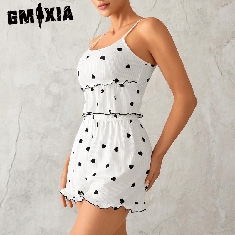 

GMXIA Пижама Сексуальная с принтом Модная С вставками Майка Шорты Домашняя одежда Комплект из двух предметов Женский XL чёрный/белый